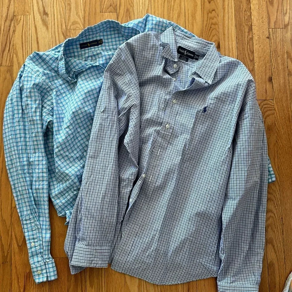 Ralph Lauren XXL bundle (2 shirts) longsleeve cotton checked blue and white EUC